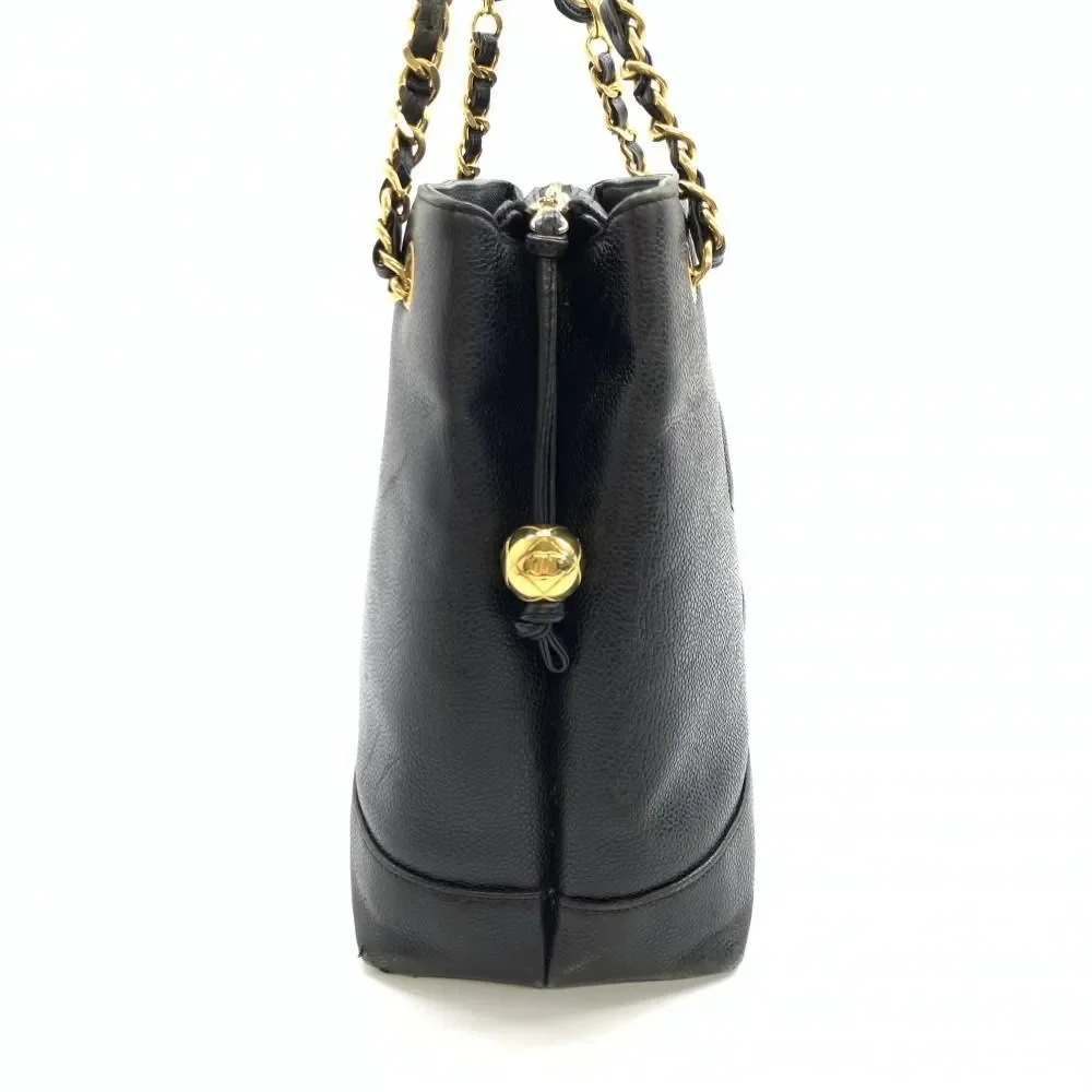 Chanel Caviar Skin Chain Tote Shoulder Bag Shawl Black - Picture 3 of 9